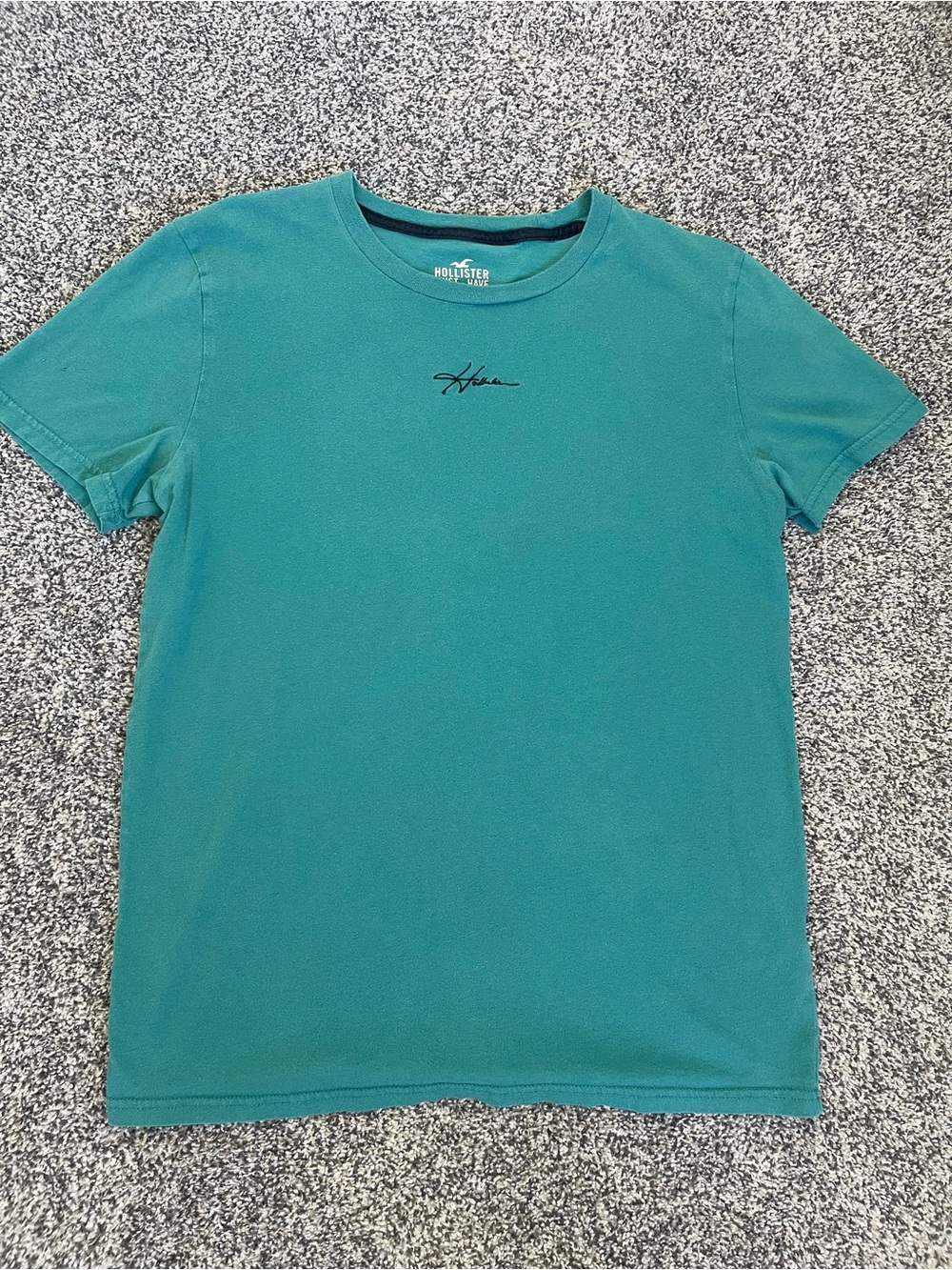 Hollister Teal Crewneck Tee with White Logo